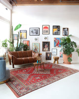 Vintage Turkish rug in living room setting, old rug, antique rug, pastel colors, faded colors, Turkish rug, vintage rug, soft rug, Portland, Oregon, rug store, rug shop, local shop