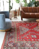 Vintage Turkish rug in living room setting, old rug, antique rug, pastel colors, faded colors, Turkish rug, vintage rug, soft rug, Portland, Oregon, rug store, rug shop, local shop