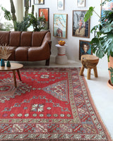 Vintage Turkish rug in living room setting, old rug, antique rug, pastel colors, faded colors, Turkish rug, vintage rug, soft rug, Portland, Oregon, rug store, rug shop, local shop