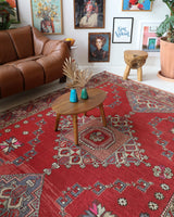 Vintage Turkish rug in living room setting, old rug, antique rug, pastel colors, faded colors, Turkish rug, vintage rug, soft rug, Portland, Oregon, rug store, rug shop, local shop