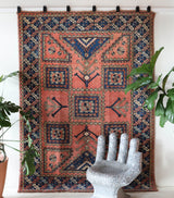 Vintage Turkish rug in living room setting, old rug, antique rug, pastel colors, faded colors, Turkish rug, vintage rug, soft rug, Portland, Oregon, rug store, rug shop, local shop