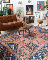 Vintage Turkish rug in living room setting, old rug, antique rug, pastel colors, faded colors, Turkish rug, vintage rug, soft rug, Portland, Oregon, rug store, rug shop, local shop