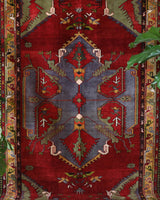 Vintage Turkish rug in a living room setting, pile rug, Turkish rug, vintage rug, portland, rug shop, bright colors, wild shaman, soft rug, bold color, Portland, Oregon, rug store, rug shop, local shop, antique rug