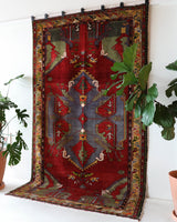 Vintage Turkish rug in a living room setting, pile rug, Turkish rug, vintage rug, portland, rug shop, bright colors, wild shaman, soft rug, bold color, Portland, Oregon, rug store, rug shop, local shop, antique rug