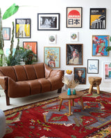 Vintage Turkish rug in a living room setting, pile rug, Turkish rug, vintage rug, portland, rug shop, bright colors, wild shaman, soft rug, bold color, Portland, Oregon, rug store, rug shop, local shop, antique rug