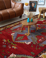 Vintage Turkish rug in a living room setting, pile rug, Turkish rug, vintage rug, portland, rug shop, bright colors, wild shaman, soft rug, bold color, Portland, Oregon, rug store, rug shop, local shop, antique rug