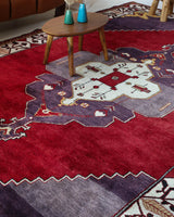 Vintage Turkish rug in a living room setting, pile rug, Turkish rug, vintage rug, portland, rug shop, bright colors, wild shaman, soft rug, bold color, Portland, Oregon, rug store, rug shop, local shop, antique rug