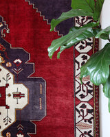 Vintage Turkish rug in a living room setting, pile rug, Turkish rug, vintage rug, portland, rug shop, bright colors, wild shaman, soft rug, bold color, Portland, Oregon, rug store, rug shop, local shop, antique rug