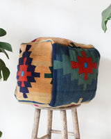 Floor pouf in a living room setting, pillow, turkish pillow, kilim pillow, home decor, decorative pillow, sham, rug pillow, decor, home decor, pouf, floor cushion, cushion, Portland, rugshop, Oregon, Wild Shaman, ottoman