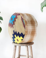 Floor pouf in a living room setting, pillow, turkish pillow, kilim pillow, home decor, decorative pillow, sham, rug pillow, decor, home decor, pouf, floor cushion, cushion, Portland, rugshop, Oregon, Wild Shaman, ottoman