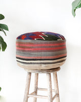 Floor pouf in a living room setting, pillow, turkish pillow, kilim pillow, home decor, decorative pillow, sham, rug pillow, decor, home decor, pouf, floor cushion, cushion, Portland, rugshop, Oregon, Wild Shaman, ottoman