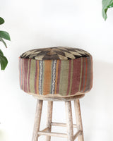 Floor pouf in a living room setting, pillow, turkish pillow, kilim pillow, home decor, decorative pillow, sham, rug pillow, decor, home decor, pouf, floor cushion, cushion, Portland, rugshop, Oregon, Wild Shaman, ottoman