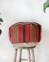 Floor pouf in a living room setting, pillow, turkish pillow, kilim pillow, home decor, decorative pillow, sham, rug pillow, decor, home decor, pouf, floor cushion, cushion, Portland, rugshop, Oregon, Wild Shaman, ottoman