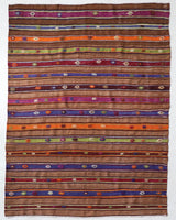 Vintage kilim rug in living room setting, bright colors, wild shaman, soft rug, bold color, Portland, Oregon, rug store, rug shop, local shop, vintage rug, modern kilim, warm colors