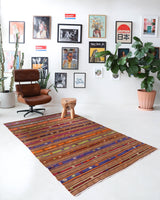 Vintage kilim rug in living room setting, bright colors, wild shaman, soft rug, bold color, Portland, Oregon, rug store, rug shop, local shop, vintage rug, modern kilim, warm colors