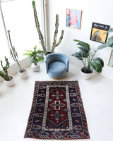 Vintage Turkish rug in a living room setting, pile rug, Turkish rug, vintage rug, portland, rug shop, bright colors, wild shaman, soft rug, bold color, Portland, Oregon, rug store, rug shop, local shop, antique rug