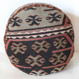 Floor pouf in a living room setting, pillow, turkish pillow, kilim pillow, home decor, decorative pillow, sham, rug pillow, decor, home decor, pouf, floor cushion, cushion, Portland, rugshop, Oregon, Wild Shaman, ottoman