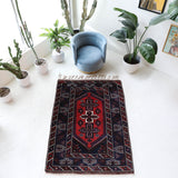 Vintage Turkish rug in a living room setting, pile rug, Turkish rug, vintage rug, portland, rug shop, bright colors, wild shaman, soft rug, bold color, Portland, Oregon, rug store, rug shop, local shop, antique rug