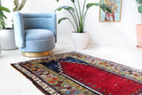 Vintage Turkish rug in a living room setting, pile rug, Turkish rug, vintage rug, portland, rug shop, bright colors, wild shaman, soft rug, bold color, Portland, Oregon, rug store, rug shop, local shop, antique rug