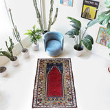Vintage Turkish rug in a living room setting, pile rug, Turkish rug, vintage rug, portland, rug shop, bright colors, wild shaman, soft rug, bold color, Portland, Oregon, rug store, rug shop, local shop, antique rug