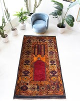 Vintage Turkish rug in a living room setting, pile rug, Turkish rug, vintage rug, portland, rug shop, bright colors, wild shaman, soft rug, bold color, Portland, Oregon, rug store, rug shop, local shop, antique rug