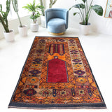 Vintage Turkish rug in a living room setting, pile rug, Turkish rug, vintage rug, portland, rug shop, bright colors, wild shaman, soft rug, bold color, Portland, Oregon, rug store, rug shop, local shop, antique rug