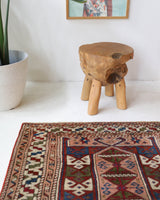 Vintage Turkish mini rug in room decor setting, old rug, antique rug, pastel colors, faded colors, Turkish rug, vintage rug, soft rug, Portland, Oregon, rug store, rug shop, local shop,  bright colors, bold colors