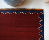 Vintage kilim rug in living room setting, bright colors, wild shaman, soft rug, bold color, Portland, Oregon, rug store, rug shop, local shop, vintage rug, modern kilim, warm colors, antique kilim rug