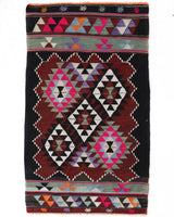 Vintage kilim rug in living room setting, bright colors, wild shaman, soft rug, bold color, Portland, Oregon, rug store, rug shop, local shop, vintage rug, modern kilim, warm colors