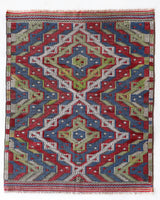 Vintage kilim rug in room decor setting, old rug, antique rug, pastel colors, faded colors, Turkish rug, vintage rug, soft rug, Portland, Oregon, rug store, rug shop, local shop,  antique kilim rug, bold colors, bright colors, faded colors