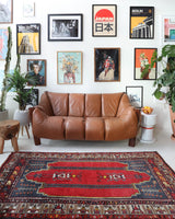 Vintage Turkish rug in a living room setting, pile rug, Turkish rug, vintage rug, portland, rug shop, bright colors, wild shaman, soft rug, bold color, Portland, Oregon, rug store, rug shop, local shop, antique rug