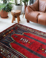 Vintage Turkish rug in a living room setting, pile rug, Turkish rug, vintage rug, portland, rug shop, bright colors, wild shaman, soft rug, bold color, Portland, Oregon, rug store, rug shop, local shop, antique rug