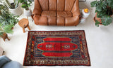 Vintage Turkish rug in a living room setting, pile rug, Turkish rug, vintage rug, portland, rug shop, bright colors, wild shaman, soft rug, bold color, Portland, Oregon, rug store, rug shop, local shop, antique rug