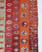 Vintage kilim rug in living room setting, old rug, antique rug, pastel colors, faded colors, Turkish rug, vintage rug, soft rug, Portland, Oregon, rug store, rug shop, local shop, earthy tones, earthy colors, warm colors