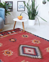 Vintage kilim rug in living room setting, old rug, antique rug, pastel colors, faded colors, Turkish rug, vintage rug, soft rug, Portland, Oregon, rug store, rug shop, local shop, earthy tones, earthy colors, warm colors