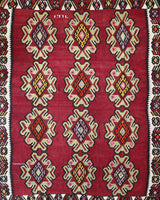 Vintage kilim rug in living room setting, bright colors, wild shaman, soft rug, bold color, Portland, Oregon, rug store, rug shop, local shop, vintage rug, modern kilim, warm colors