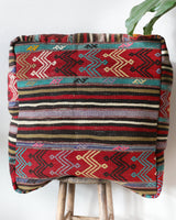 Floor pouf in a living room setting, pillow, turkish pillow, kilim pillow, home decor, decorative pillow, sham, rug pillow, decor, home decor, pouf, floor cushion, cushion, Portland, rugshop, Oregon, Wild Shaman, ottoman