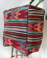 Floor pouf in a living room setting, pillow, turkish pillow, kilim pillow, home decor, decorative pillow, sham, rug pillow, decor, home decor, pouf, floor cushion, cushion, Portland, rugshop, Oregon, Wild Shaman, ottoman