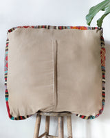 Floor pouf in a living room setting, pillow, turkish pillow, kilim pillow, home decor, decorative pillow, sham, rug pillow, decor, home decor, pouf, floor cushion, cushion, Portland, rugshop, Oregon, Wild Shaman, ottoman
