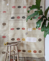 Vintage kilim rug in living room setting, old rug, antique rug, pastel colors, faded colors, Turkish rug, vintage rug, soft rug, Portland, Oregon, rug store, rug shop, local shop, earthy tones, earthy colors, warm colors