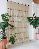 Vintage kilim rug in living room setting, old rug, antique rug, pastel colors, faded colors, Turkish rug, vintage rug, soft rug, Portland, Oregon, rug store, rug shop, local shop, earthy tones, earthy colors, warm colors