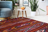Vintage kilim rug in living room setting, bright colors, wild shaman, soft rug, bold color, Portland, Oregon, rug store, rug shop, local shop, vintage rug, modern kilim, warm colors