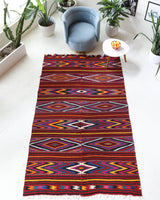 Vintage kilim rug in living room setting, bright colors, wild shaman, soft rug, bold color, Portland, Oregon, rug store, rug shop, local shop, vintage rug, modern kilim, warm colors