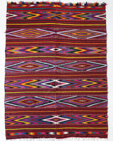 Vintage kilim rug in living room setting, bright colors, wild shaman, soft rug, bold color, Portland, Oregon, rug store, rug shop, local shop, vintage rug, modern kilim, warm colors