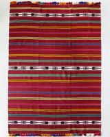 Vintage kilim rug in living room setting, bright colors, wild shaman, soft rug, bold color, Portland, Oregon, rug store, rug shop, local shop, vintage rug, modern kilim, warm colors