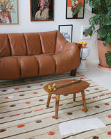 Vintage kilim rug in living room setting, old rug, antique rug, pastel colors, faded colors, Turkish rug, vintage rug, soft rug, Portland, Oregon, rug store, rug shop, local shop, earthy tones, earthy colors, warm colors