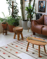 Vintage kilim rug in living room setting, old rug, antique rug, pastel colors, faded colors, Turkish rug, vintage rug, soft rug, Portland, Oregon, rug store, rug shop, local shop, earthy tones, earthy colors, warm colors