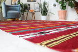 Vintage kilim rug in living room setting, bright colors, wild shaman, soft rug, bold color, Portland, Oregon, rug store, rug shop, local shop, vintage rug, modern kilim, warm colors