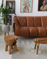 Vintage kilim rug in living room setting, old rug, antique rug, pastel colors, faded colors, Turkish rug, vintage rug, soft rug, Portland, Oregon, rug store, rug shop, local shop, earthy tones, earthy colors, warm colors