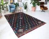 Vintage kilim rug in living room setting, bright colors, wild shaman, soft rug, bold color, Portland, Oregon, rug store, rug shop, local shop, vintage rug, modern kilim, warm colors